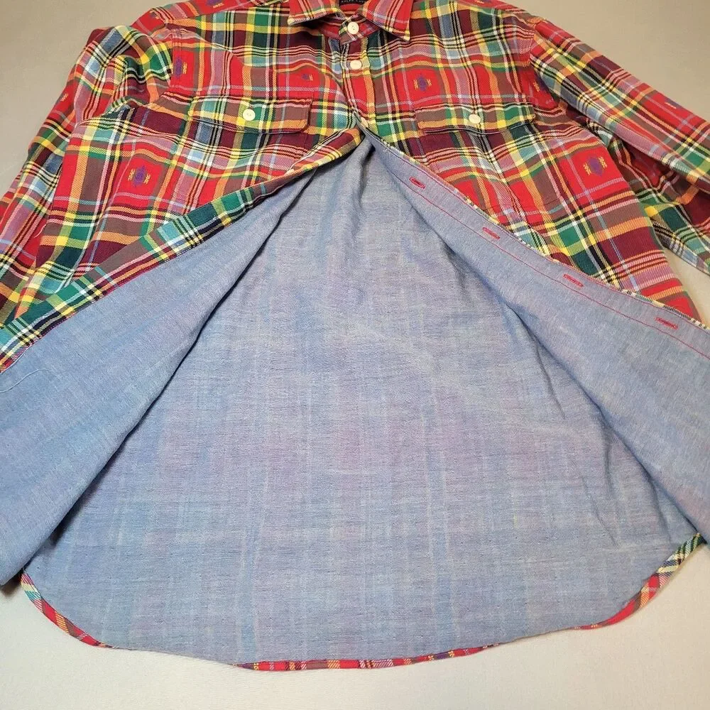 Polo Ralph Lauren Shirt Mens XL Multi Plaid Button Down Flannel Madras Navajo
